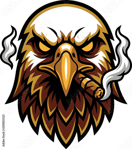 Fierce Eagle Head Illustration with Cigar Smoke