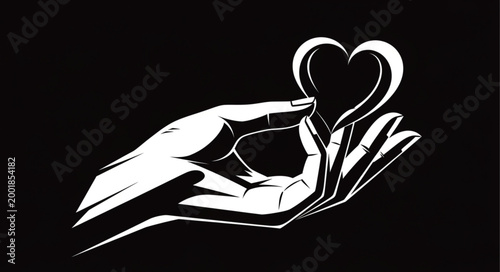 Schilderij op canvas Elegant Hand Holding Heart Symbol in Black and White.