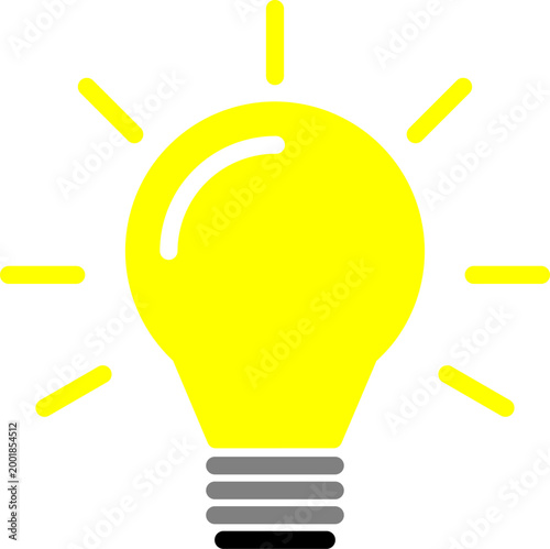 Vibrant yellow light bulb icon in flat style. Bright idea, creative innovation, and inspiration concept vector illustration. Glowing lightbulb symbol on white for education, business, and infographic.