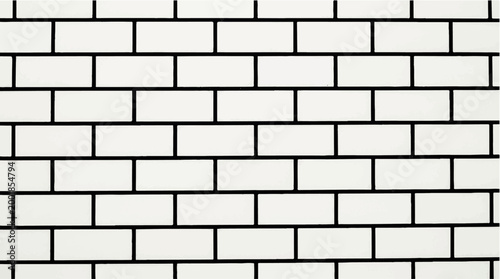 Seamless white subway tile wall pattern with black grout for interior design and architectural backgrounds