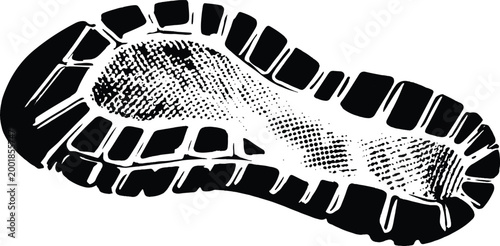 Cuadro en lienzo Black and white silhouette of a grunge textured shoe print boot sole tread track vector illustration