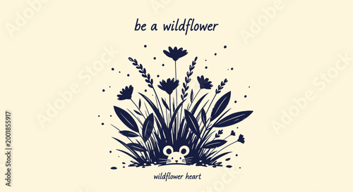 Wildflower illustration, floral design, heart shape, motivational quote, vector graphics