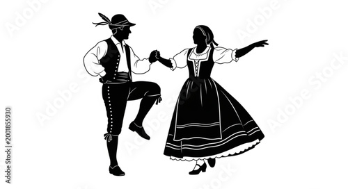 Bild auf Leinwand Traditional Dancing Couple in Folk Costume Performing.