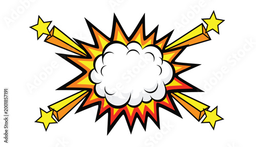 Comic book explosion graphic with stars and cloud vector illustration isolated