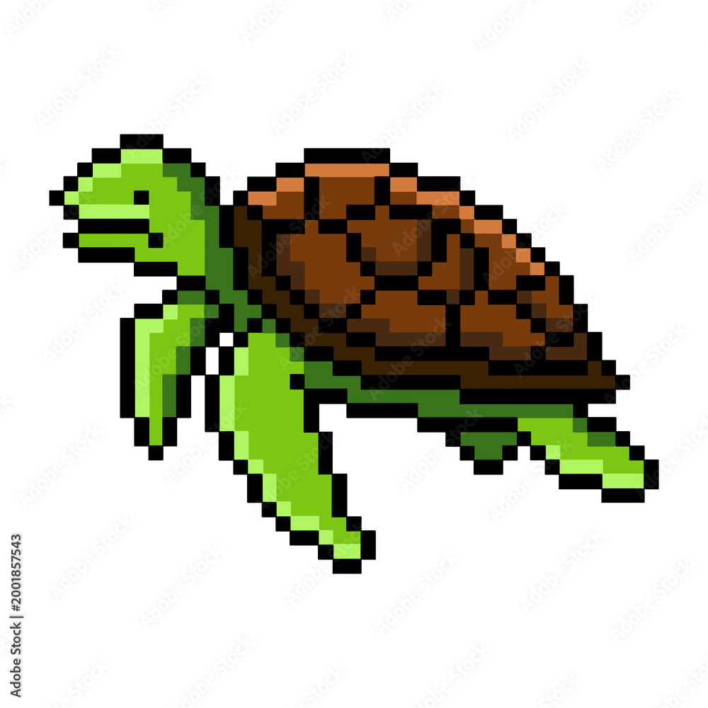 Fototapeta premium Flat Design Pixel Art Turtle Illustration