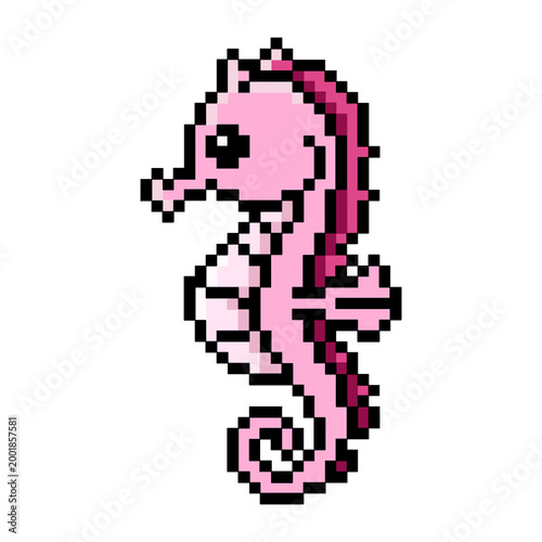 Flat Design Pixel Art Seahorse Illustration