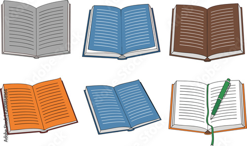 Colorful Open Books with Blank Pages and Pen, Reading and Study Concept Illustration for Education and Learning