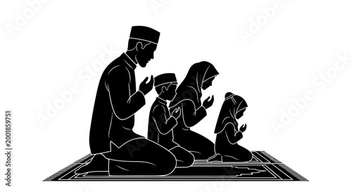 Foto Eid ul Adha Muslim family praying, Islamic people in prayer, religious family, s