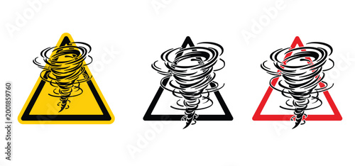 Ternado, hazard, warning sign. Storm wave and tree leaves. Hurricane waves. El Nino and La Nina concept. Very bad weather. Water spiral. Strong wind. hurricane, whirlwind, powerful and tropical.