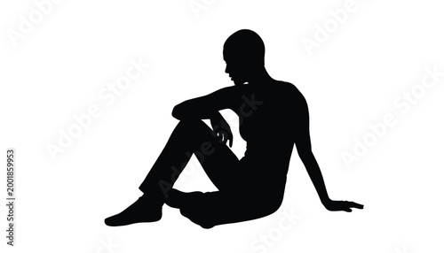 Person sitting on floor looking down silhouette vector illustration