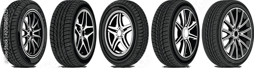 Professional Automotive Performance Tire and Custom Alloy Rim Collection Featuring High-Detail Tread Patterns and Modern Wheel Designs with Reflections