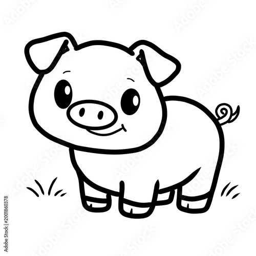 Cute Cartoon Pig Outline Illustration