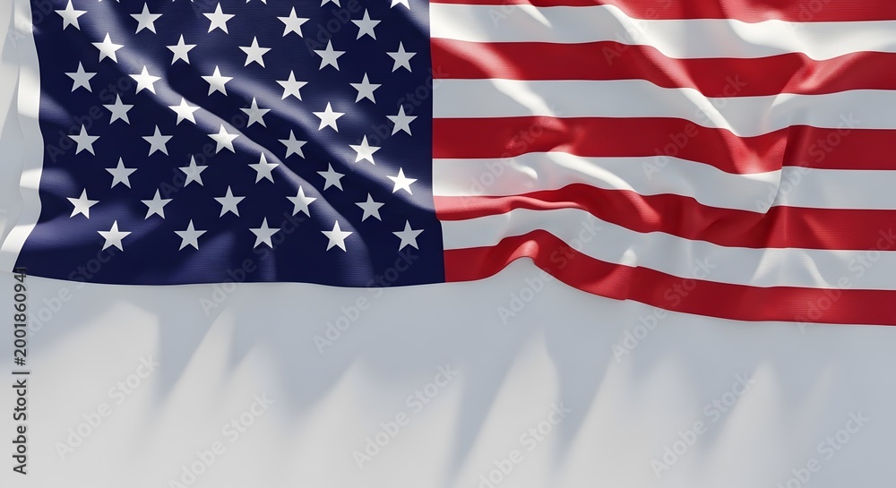 Fototapeta premium American flag waving on white background for 4th of July celebrations and patriotic events with copy space