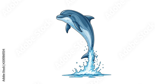 A blue dolphin leaps out of the water.