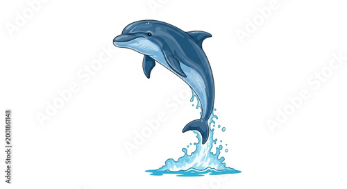 A blue dolphin leaps out of the water.