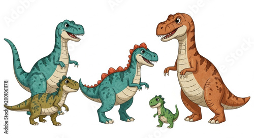 A Group of Cartoon Dinosaurs Standing Together.