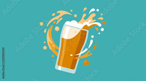 A glass of beer with splashing liquid.