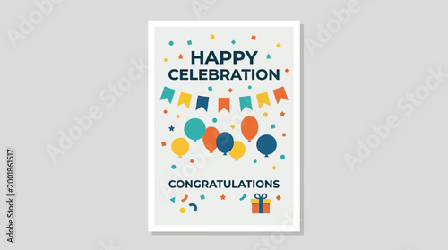 Colorful celebration poster with balloons.