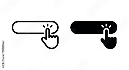 Hand clicking button icon set in outline and solid style for web interface and call to action