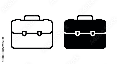 Business briefcase icon set in outline and solid style for office work and portfolio