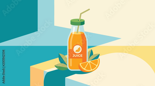 Fresh orange juice in a bottle.