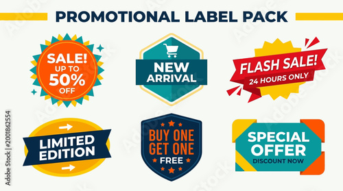 Collection of promotional sale labels and stickers.