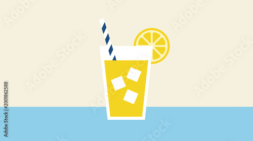Refreshing summer drink with lemon slice.