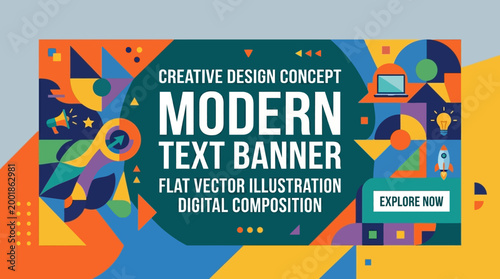 Modern text banner flat vector illustration.
