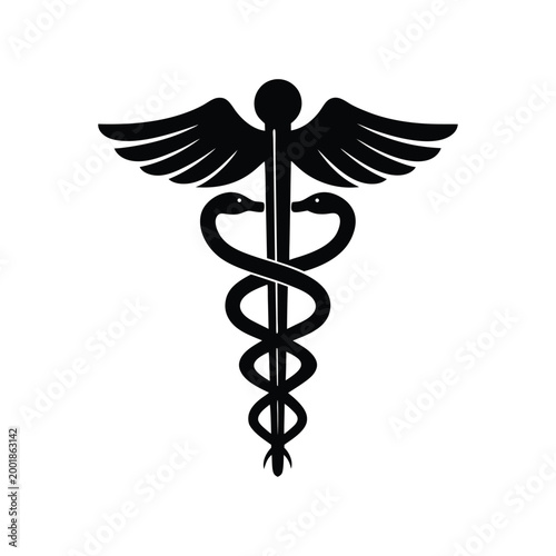 Caduceus medical symbol with two snakes and wings isolated vector illustration