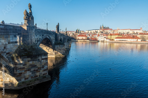 Bild auf Leinwand Charles Bridge, Vltava river and Prague castle in Prague city in Czech republic