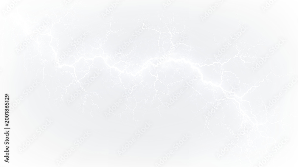 Fototapeta premium Blue and white lightning bolt isolated on transparent background showing energy and movement in the sky at night, light overlay, PNG