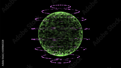 Vector sci-fi colors sphere with particles and lines. Concept network connection. Frame sphere. Abstract technology background.