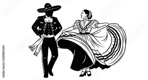 Traditional Mexican Couple Dancing in Cultural Attire.