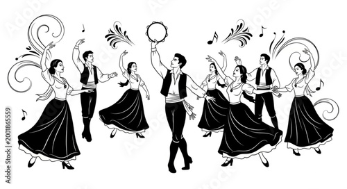 Elegant Couple Dancing in Traditional Attire Performing Tango.