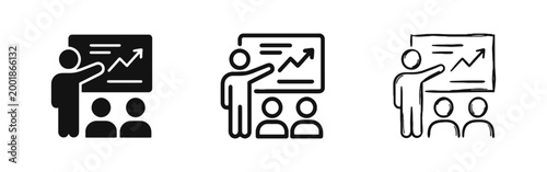 Business Presentation with Chart Icon Set - Seminar and Growth Symbol