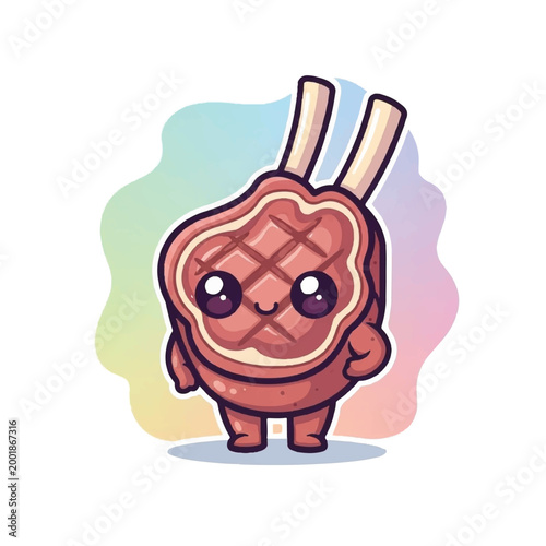Cute Cartoon Meat Cutlet Character with Ribs.