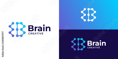 Modern brain creative logo template. Dot connection with letter B initial for brain logo design vector illustration.