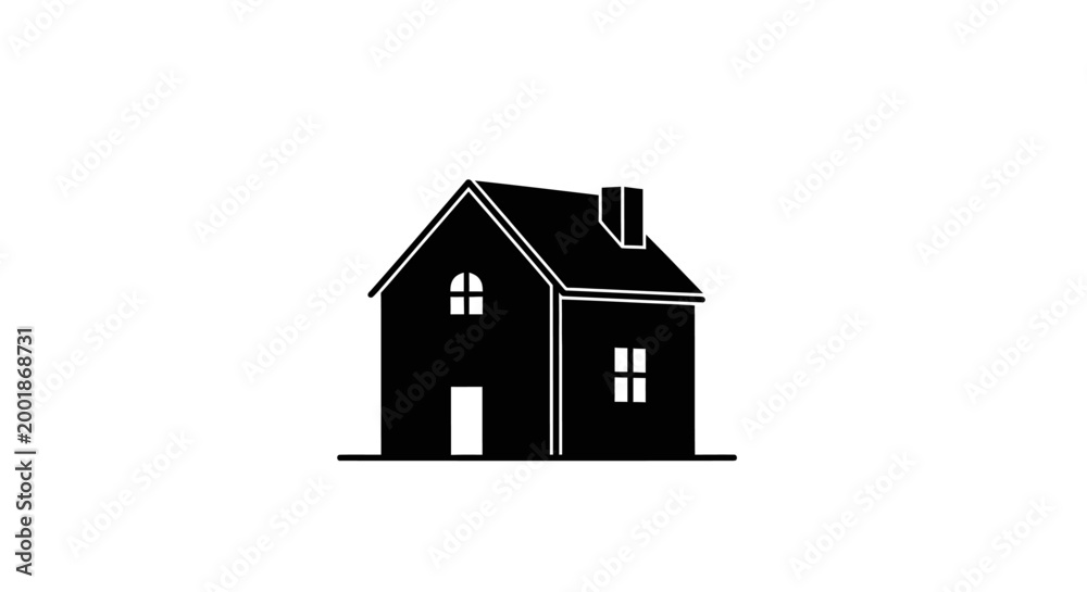 Fototapeta premium Minimalist house illustration: a silhouette of a dwelling against a pristine white background