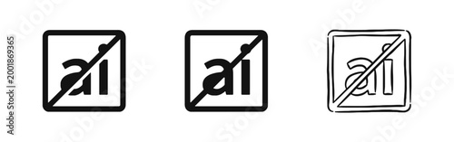 Anti AI Prohibition Icon Set. No Artificial Intelligence Sign.