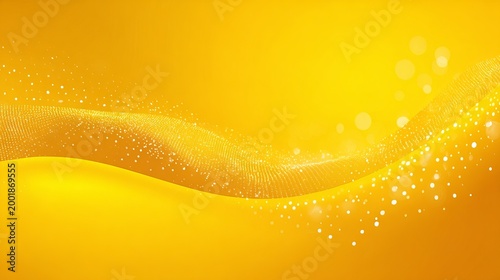 Abstract Yellow Background with Waves and Bokeh Lights.