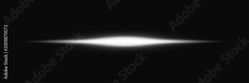 Abstract horizontal lens flare, bright white light streak on black, futuristic glow effect, energy burst, light anomaly.