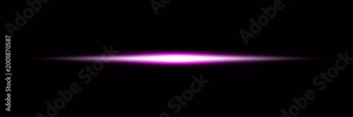 Abstract horizontal pink lens flare, bright glowing light streak on black, vibrant energy effect, futuristic light anomaly.