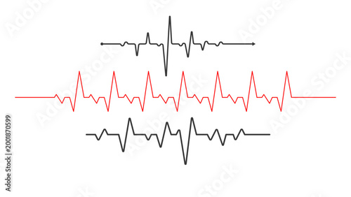 Collection of various heartbeat pulse line waveforms on transparent background