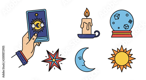 Mystical Fortune Telling and Astrology Icon Set