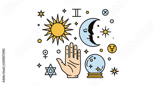 Mystical Astrology and Esoteric Occult Symbols Illustration