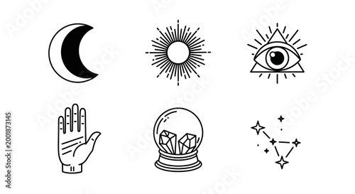 Set of Mystical and Esoteric Minimalist Line Art Icons