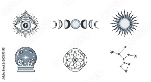 Mystical and Esoteric Celestial Symbols Icon Set