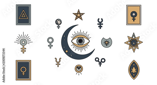 Mystical Occult Symbols and Esoteric Celestial Icons Set