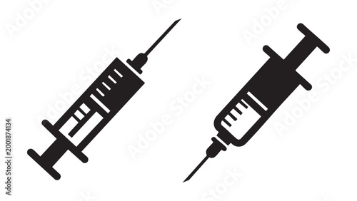 Black Medical Syringe Icons for Healthcare and Vaccination