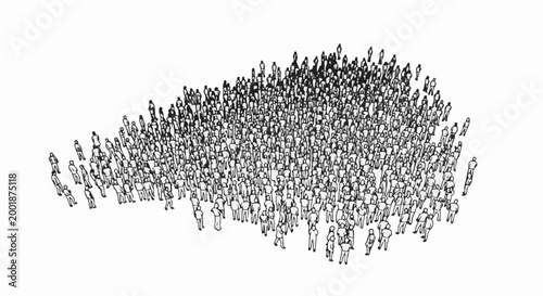 Aerial view sketch of a large crowd of simplified human figures